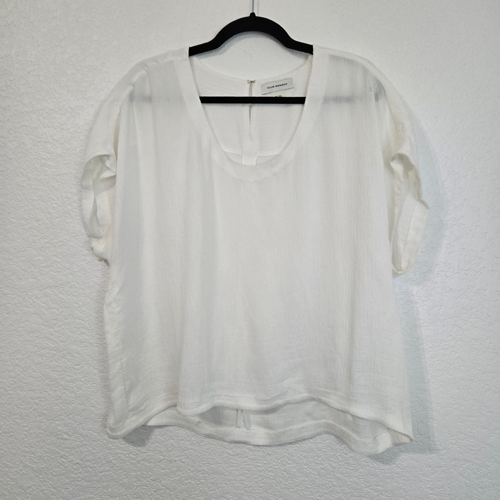 Club Monaco White Textured Relaxed Fit Short Sleeve Scoop Neck Top XL